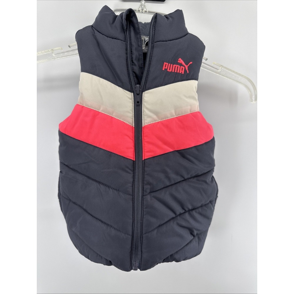 Puma Girl's Sleeveless Puffer Jacket Vest Size 2TWinter Colorblock Gray Hot Pink